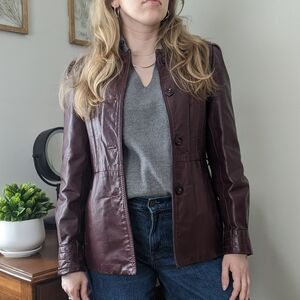 Vintage Dark Burgundy Leather Jacket